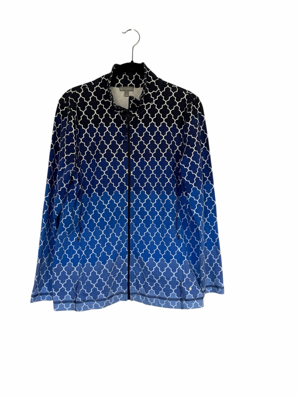 T by Talbots Blue Ombre Geometric Zip-Front Yoga Jacket Resortwear Athleisure Lp